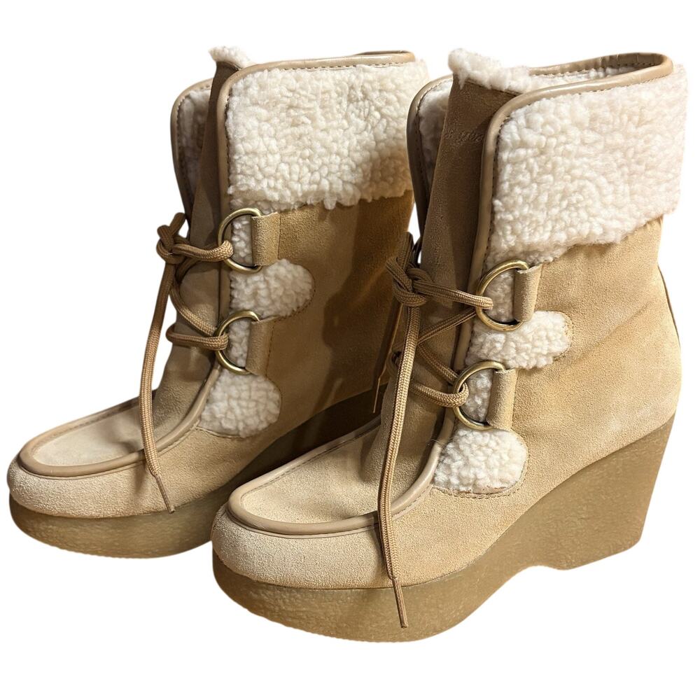 Tommy Hilfiger Womens Suede Shepa Wedge Boots Size 6M Vintage Never Worn